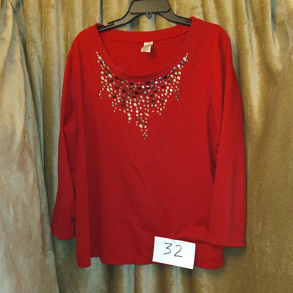 Red Embellished Women's Top, Size 1X